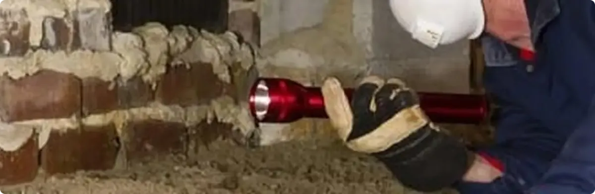 Pest control technician inspecting a crawl space for ant activity in Miami Gardens, FL